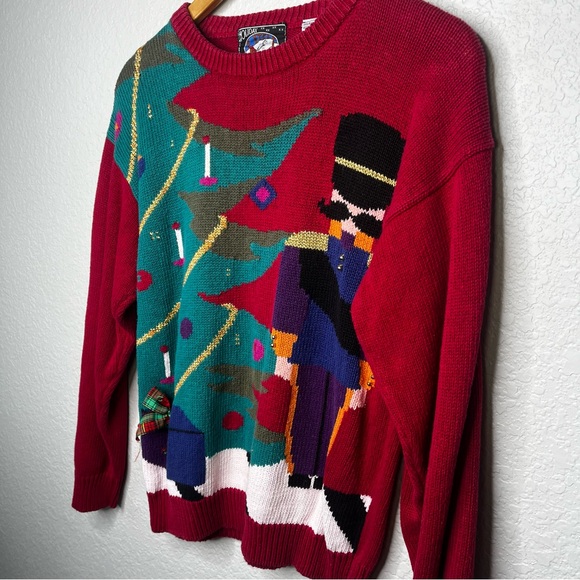 Vintage Nutcracker Christmas Sweater Holiday Red Green Festive Holiday Small - Picture 7 of 9